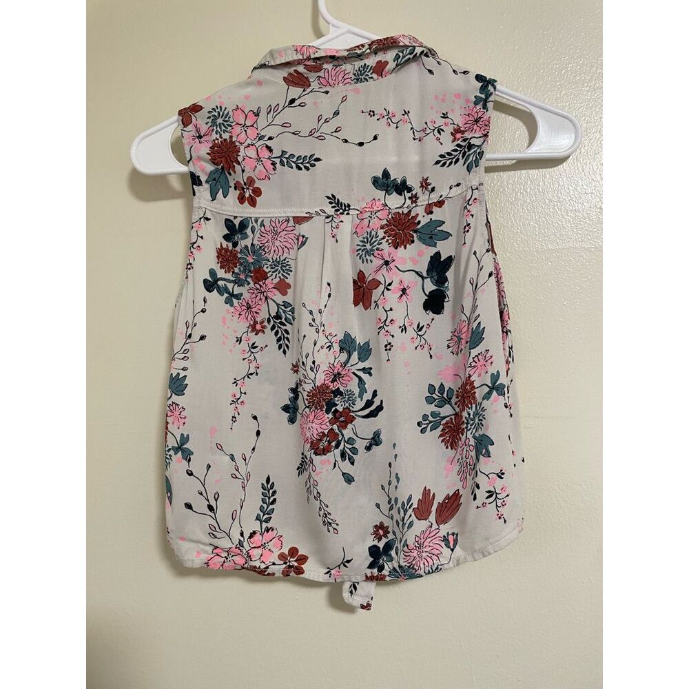H&M 12-13Y Off White Button Down Knot Bottom Floral Tank - Picture 4 of 4